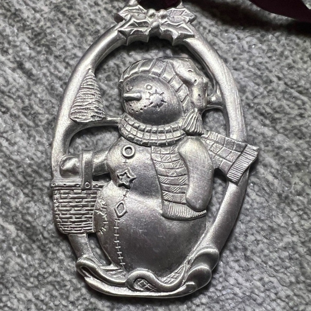 Longaberger 1999 Pewter Snowman Ornament Vintage Christmas Basket Tree Silver